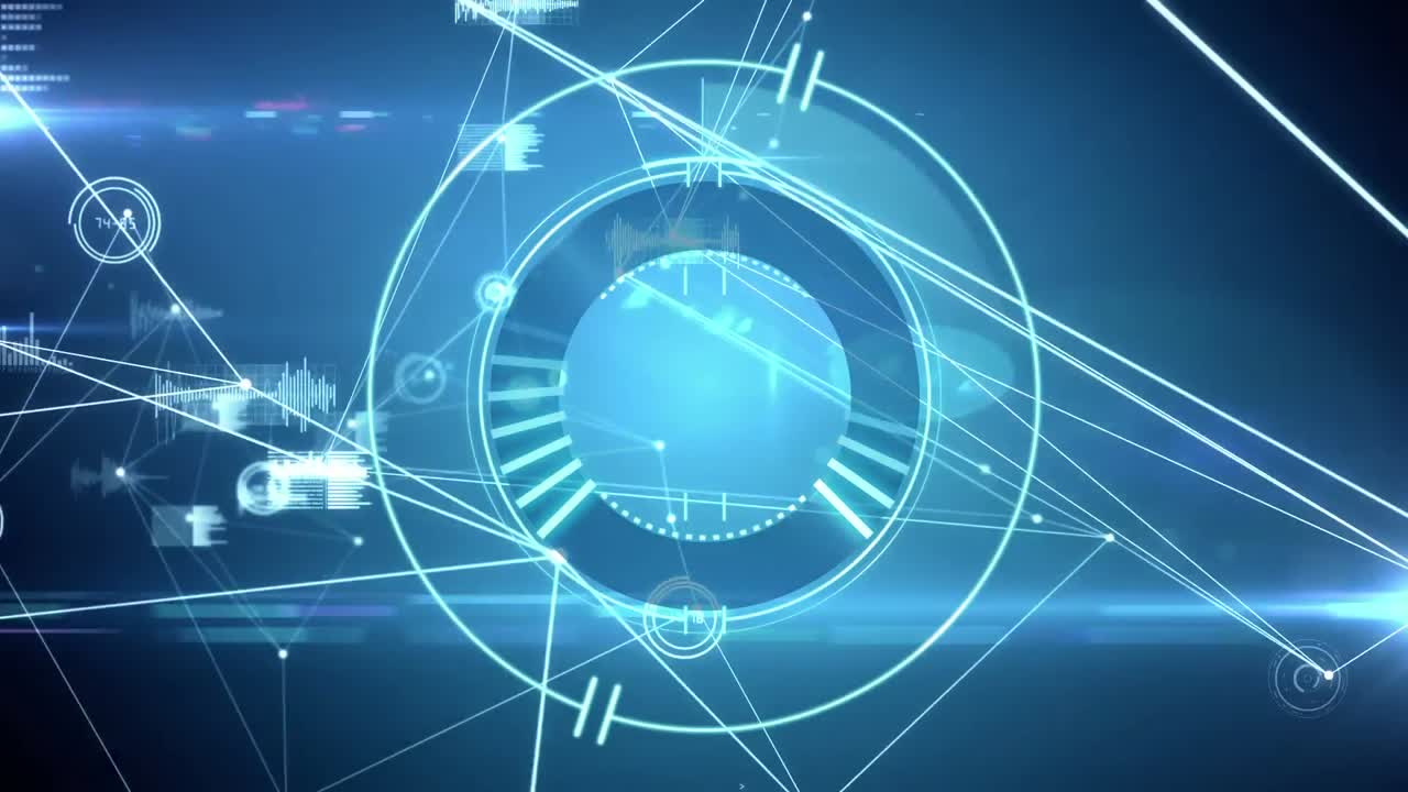 블루 배경에 로딩, 컴퓨터 데이터 및 연결 네트워크의 애니메이션