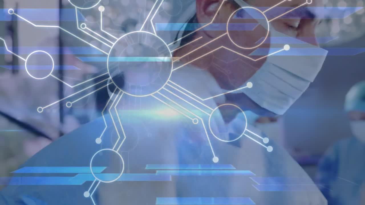 수술 중에 다양한 외과 의사 위에 움직이는 모양의 애니메이션