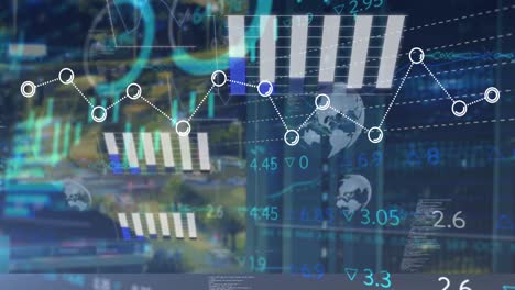 Animación-Del-Procesamiento-De-Datos-Estadísticos-Y-Bursátiles-Sobre-Una-Vista-Aérea-Del-Tráfico-Nocturno-De-La-Ciudad