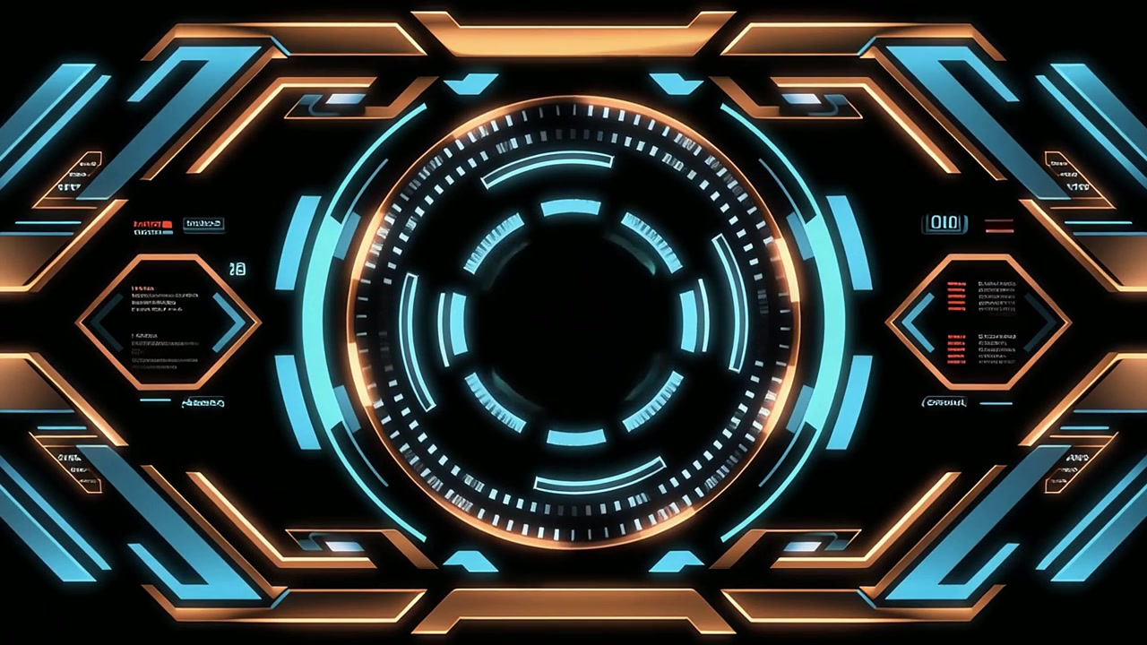 High-Tech Digital HUD with Rotating and Glowing Elements