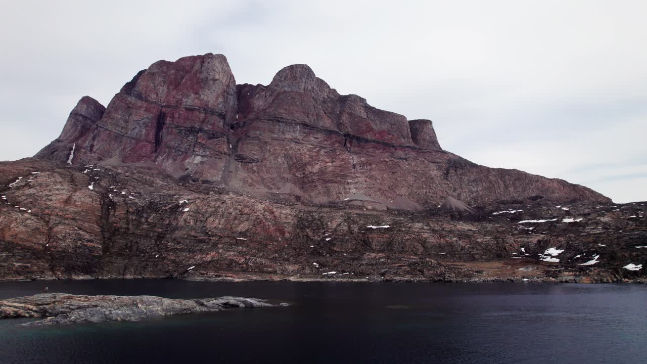 The Red Mountain in the Uummannaq Fjord, Greenland, Arctic Landscape - Truck Shot