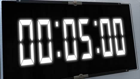 high quality cgi render of a digital countdown timer on a wall-mounted screen on a white wall, with glowing white numbers, counting down from 10 to zero, with dramatic left to right camera move