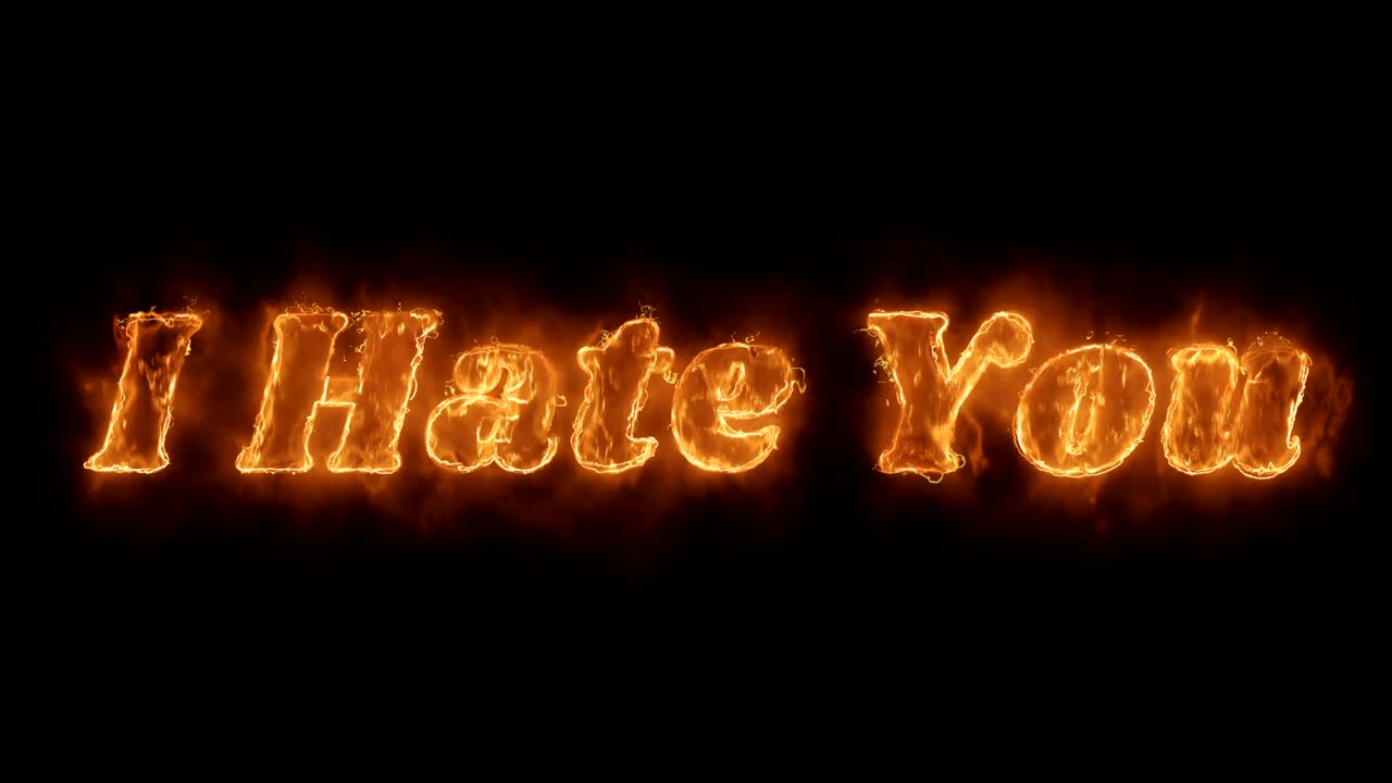 I Hate You Word Hot Animated Burning Realistic Fire Flame Loop.