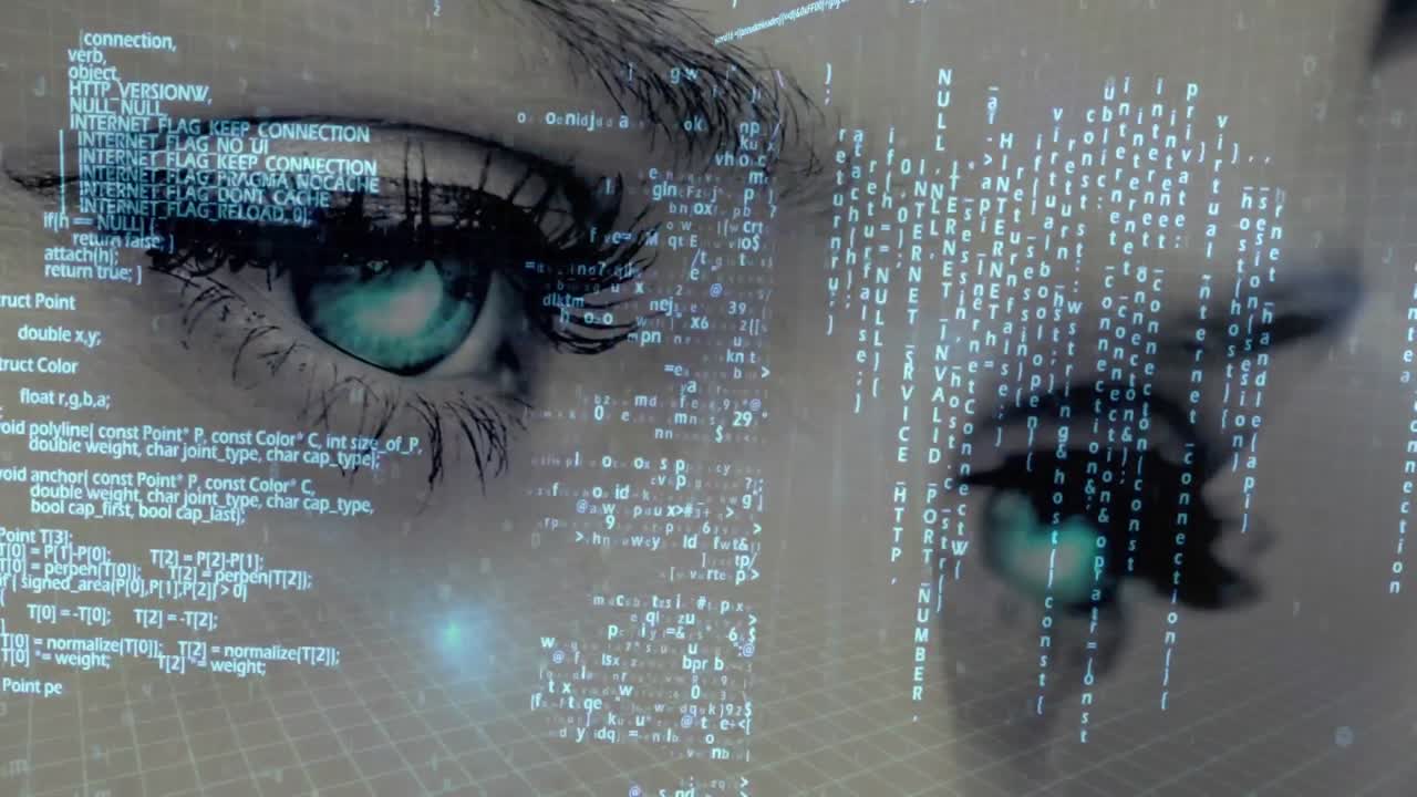 dati che scorrono e si muovono sullo sfondo che mostrano una donna che lampeggia