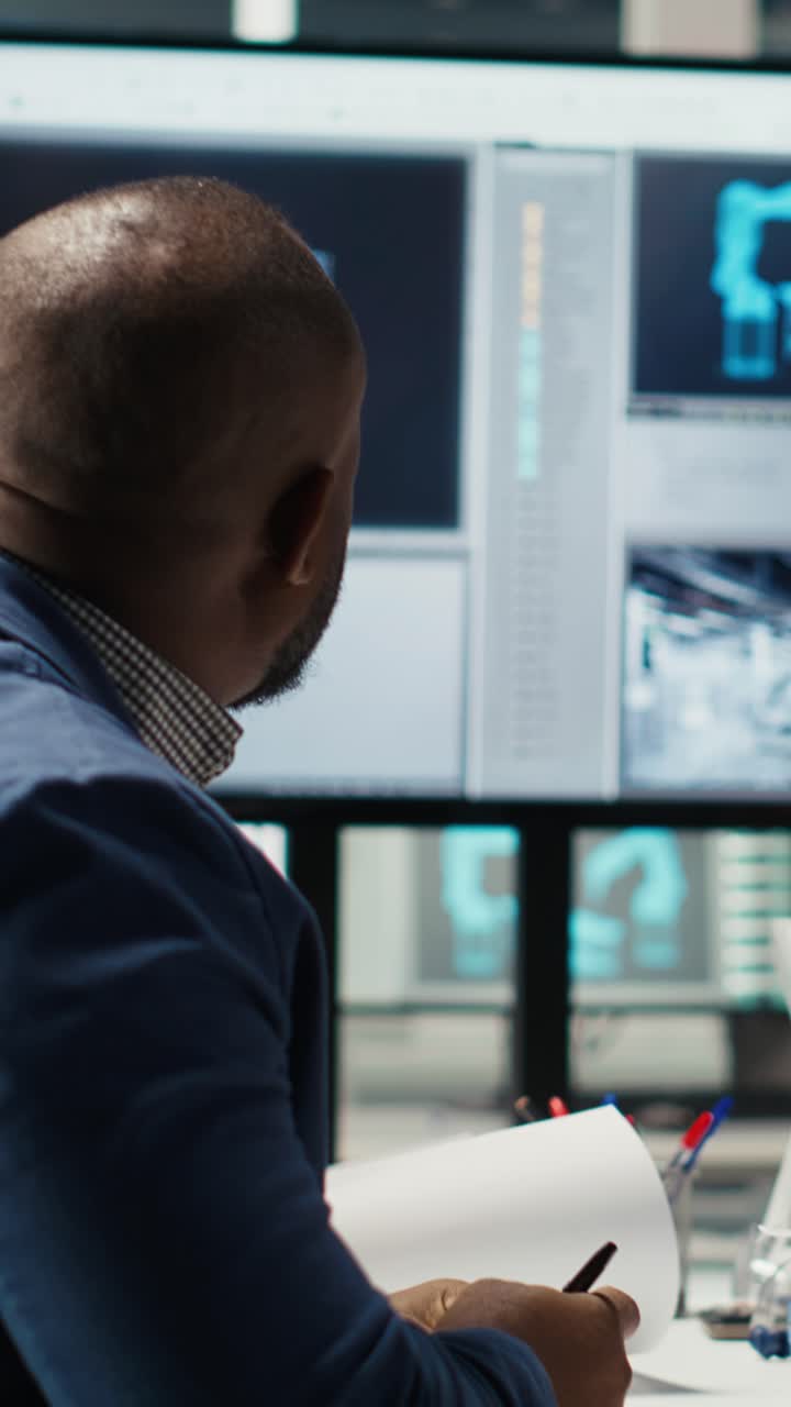 Vertical video Investors in photovoltaics plant reviewing solar technology reports