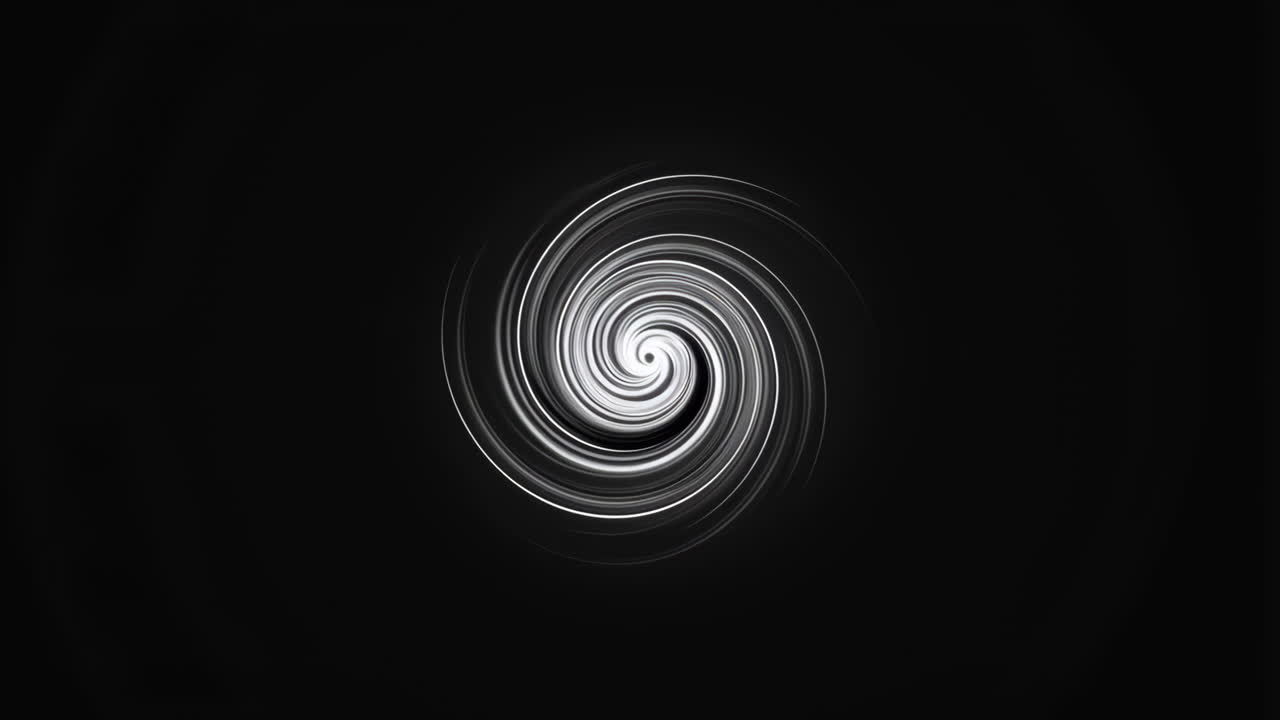 Abstrakter weißer Spiralwirbel, der sich auf schwarzem Hintergrund dreht.