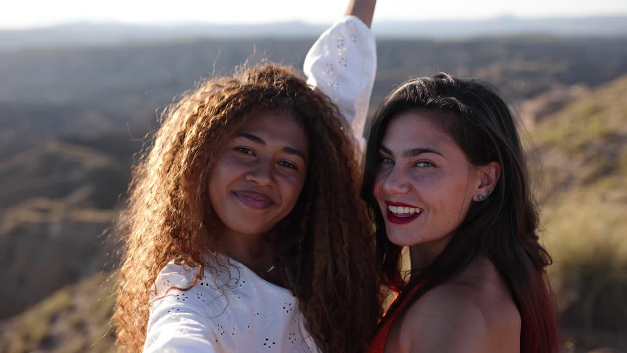 Two Happy Friends Posing Outdoors