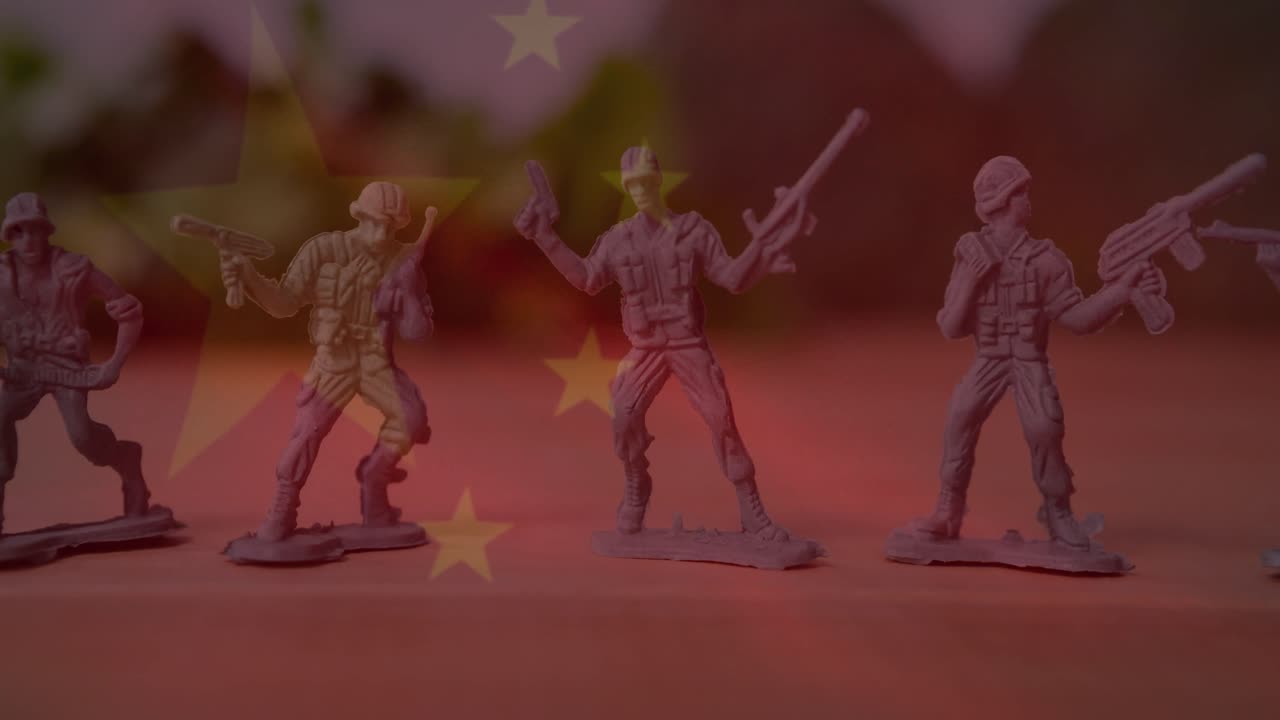 animación de la bandera de china sobre soldados de juguete