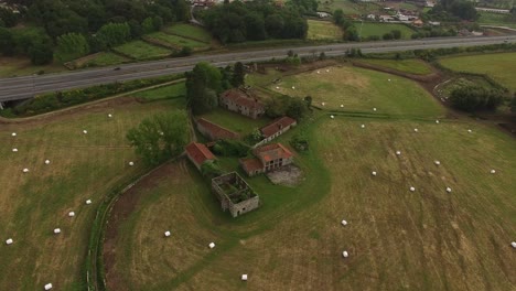 Aerial-View-of-Abandoned-Farm-and-Farmland