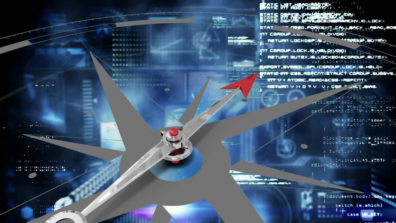 파란색 배경으로 나침반의 애니메이션