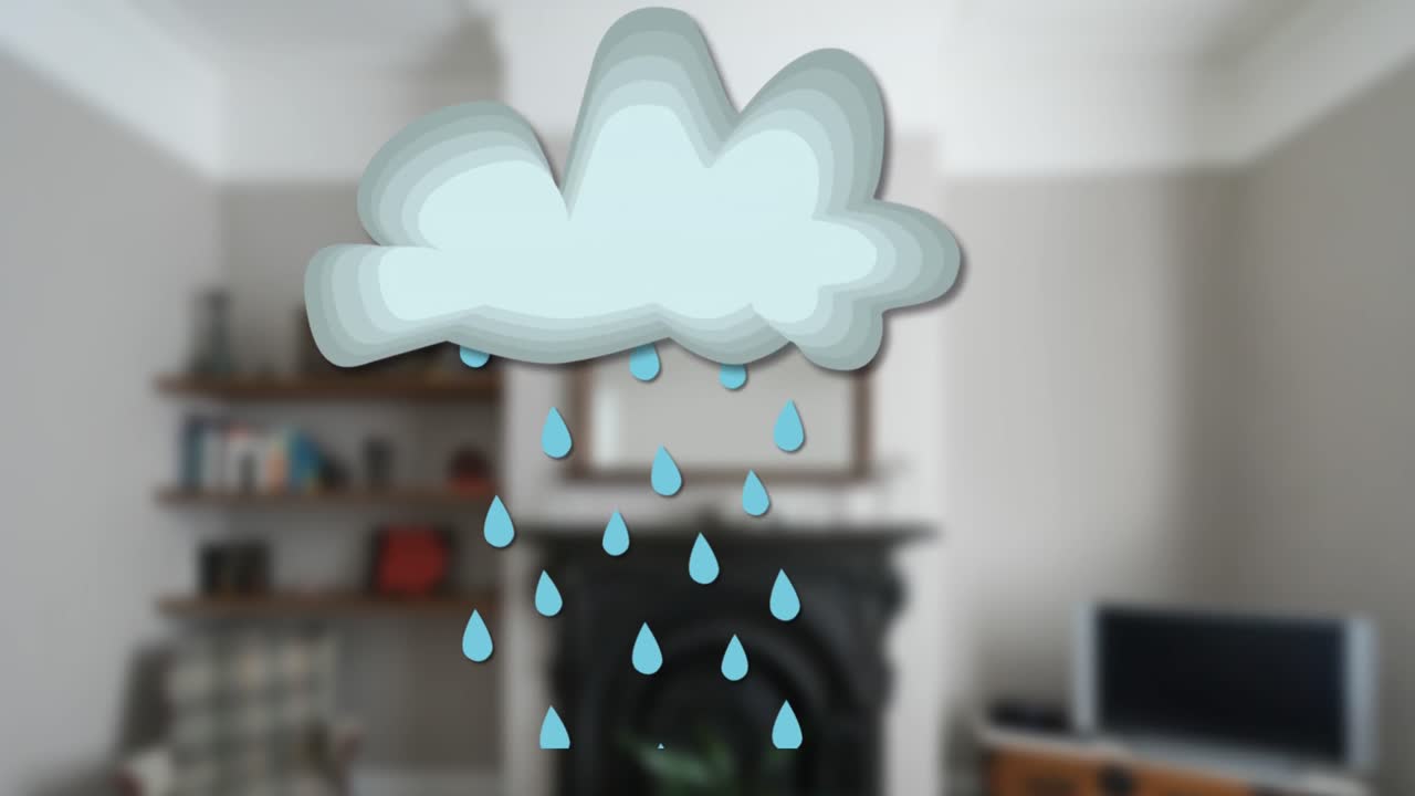 animación de una nube que se mueve sobre el interior de una casa vacía