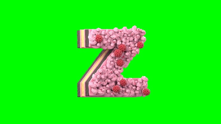 Lettera Z animata in 3D fatta di torta con lamponi