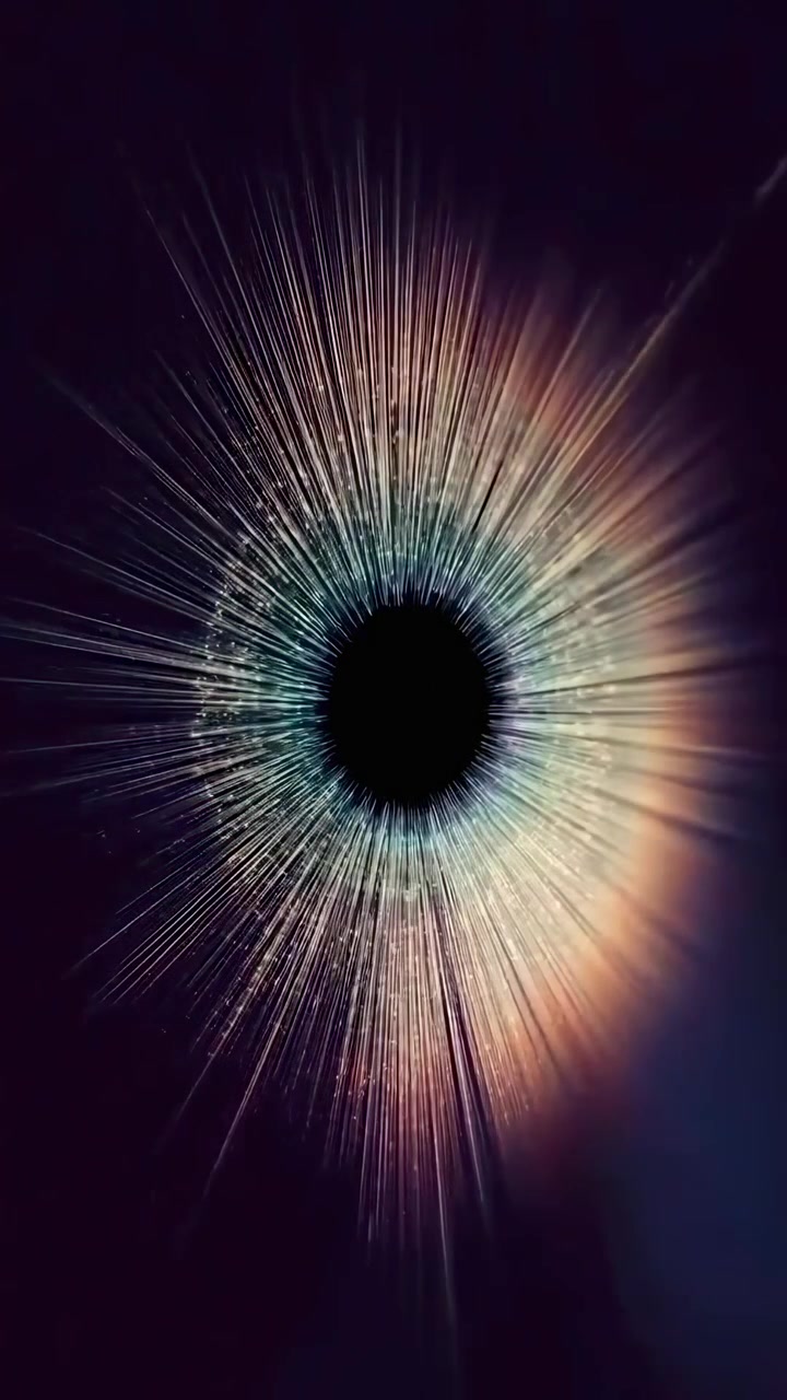 Occhio astratto con raggi di luce luminosi e particelle scintillanti