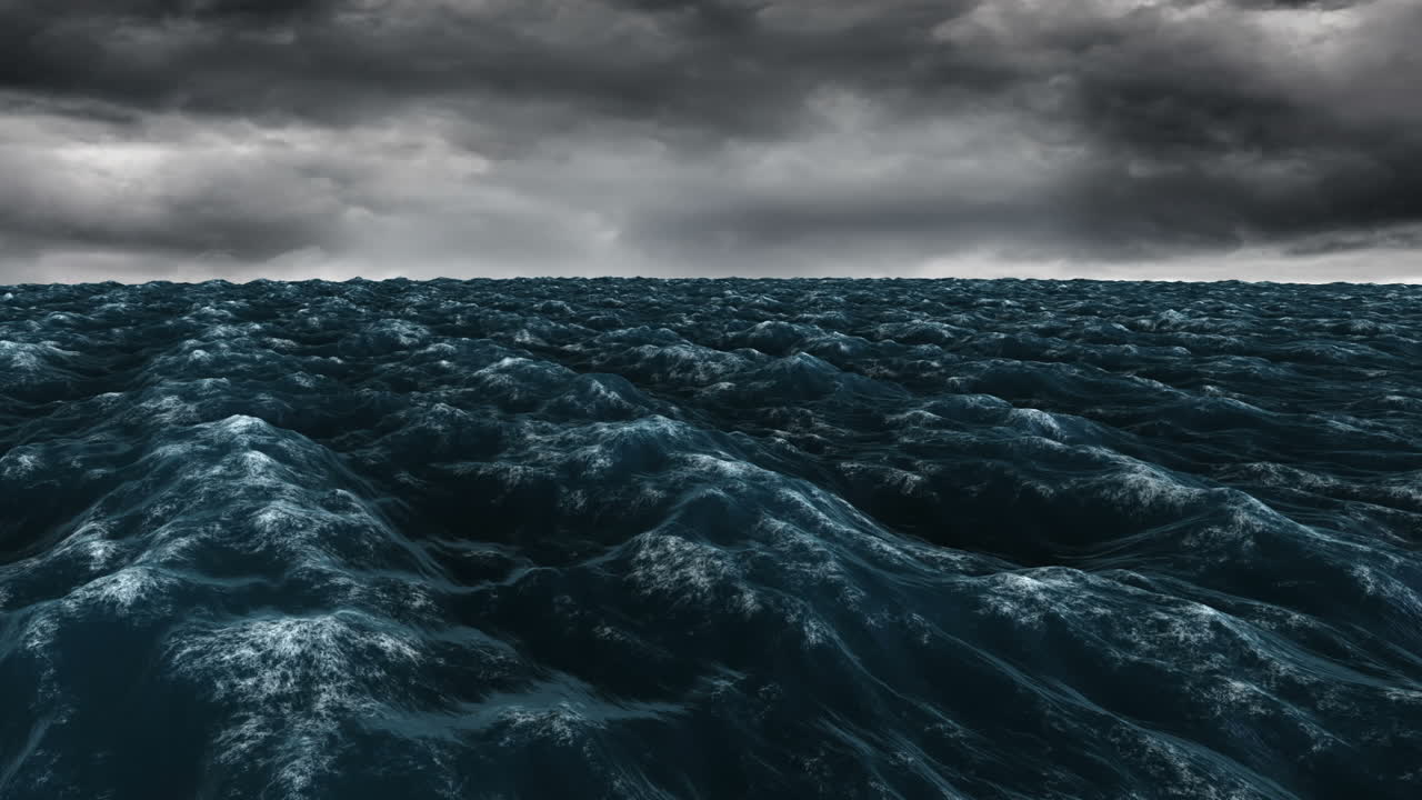 어두운 하늘 아래 폭풍의 푸른 바다