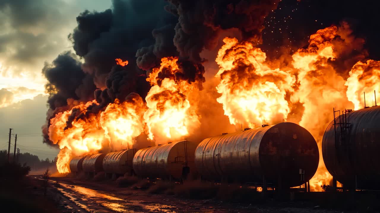 큰 불이 들판 한가운데에서 불타고 있다