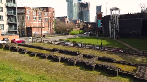 mamucium or mancunium remains of a roman fort in the castlefield area of manchester in north west england, uk