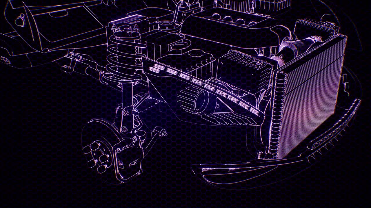 animación holográfica de un modelo de coche 3d con motor