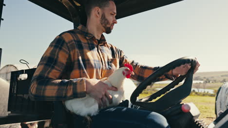 chicken farmer, thinking or tractor