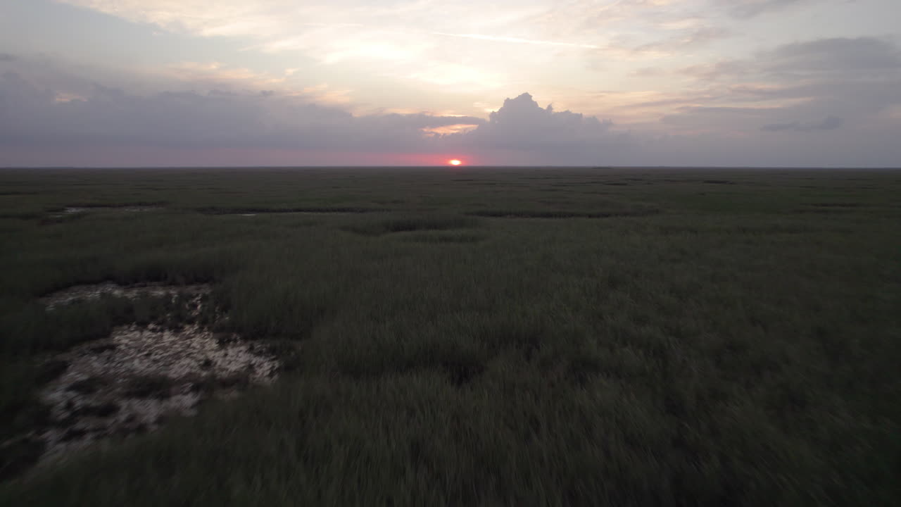 Everglades, palude erbosa, acquitrino, tramonto, fiume, vista aerea 5