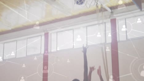 Animation-of-network-of-connections-over-diverse-basketball-players