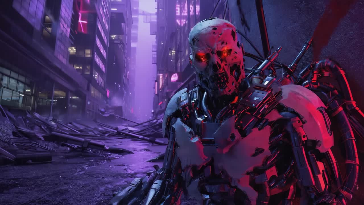 Futuristic Cyborg in a Dystopian Cityscape