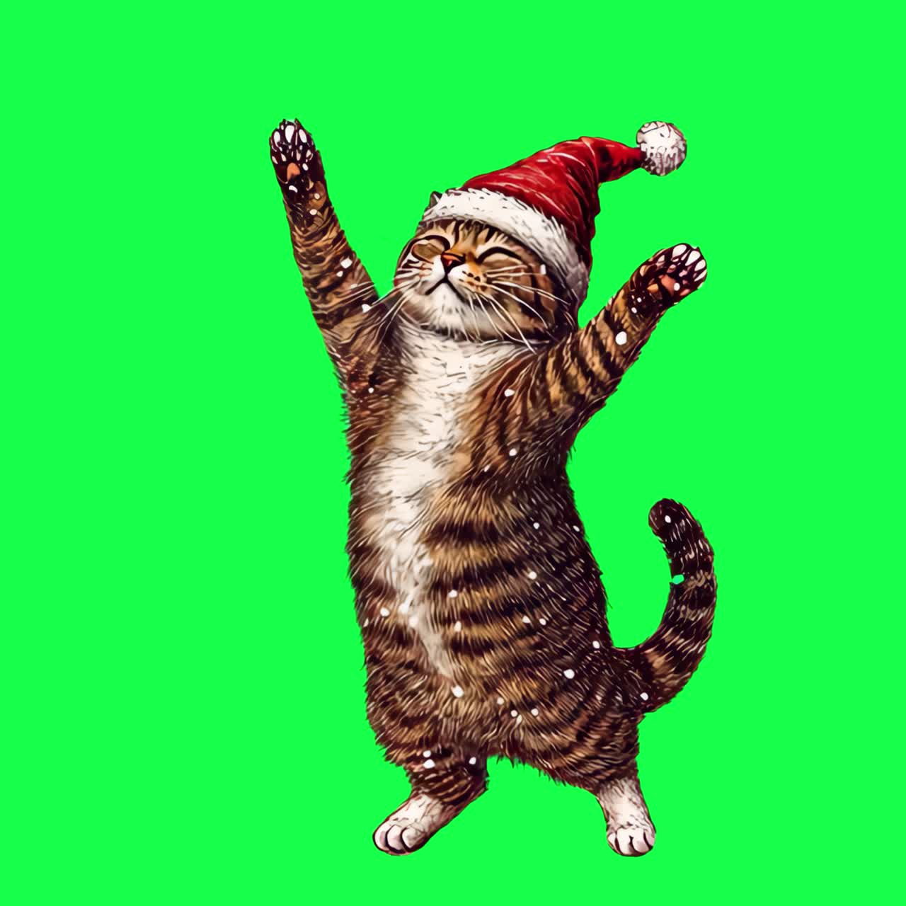 Christmas cat animation, transparent 4K video, green screen