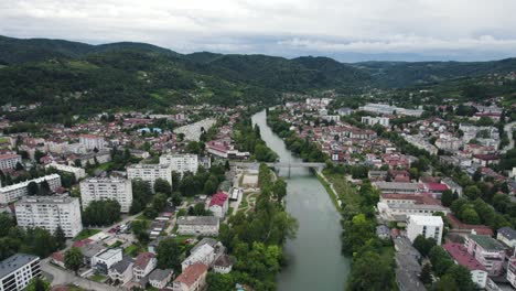 aerial view of vrbas river winding through banja luka, bosnia