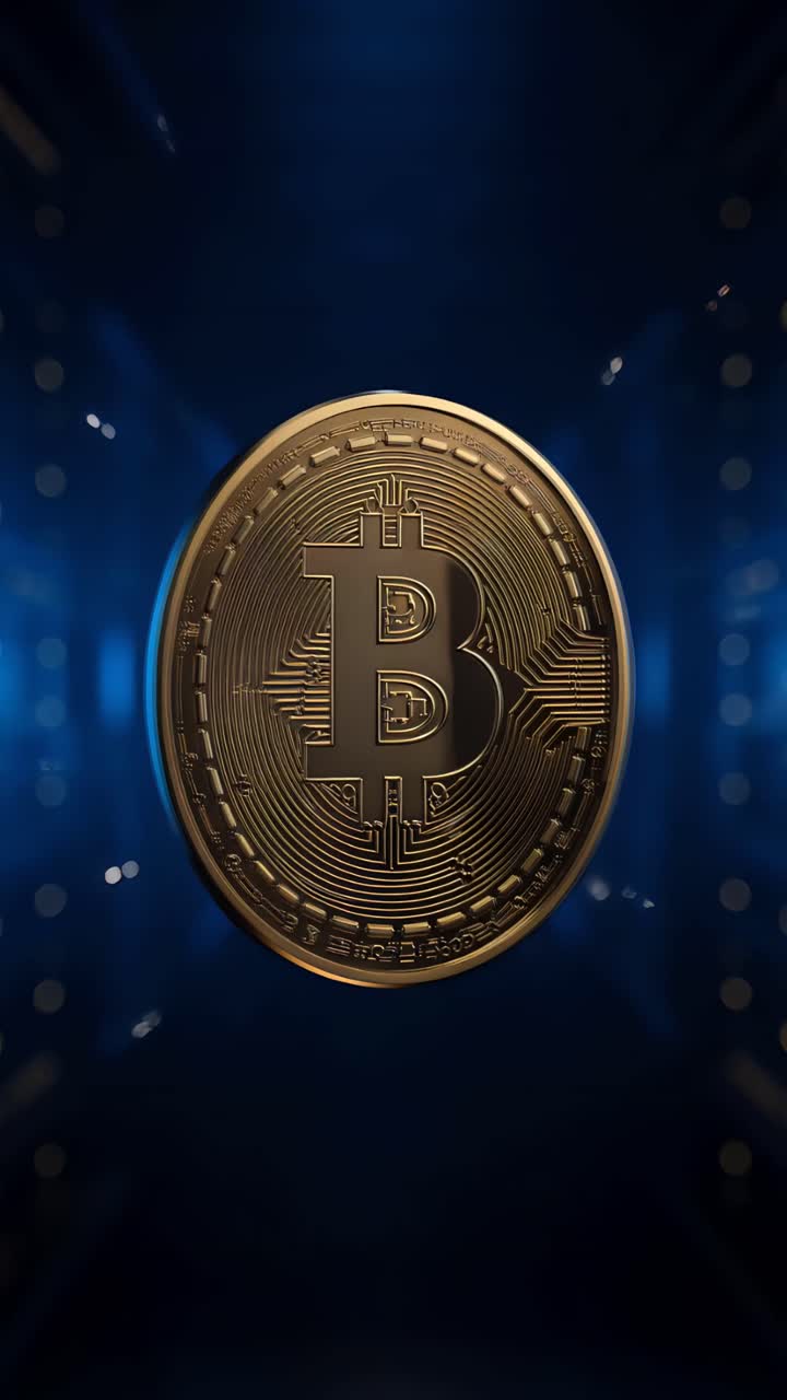 Animação de Bitcoin Dourado Girando em Fundo Escuro Cripto Cinematográfico 4K