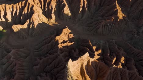 eroded sand land formations in the tatacoa desert, beautiful aerial view