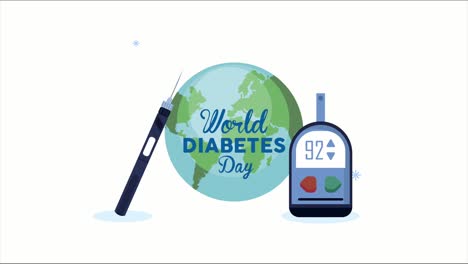 letras del día mundial de la diabetes con insulina y glucómetro
