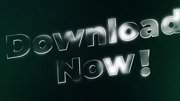 Animated Metallic 'Download Now!' Text Appearing on Dark Green Background
