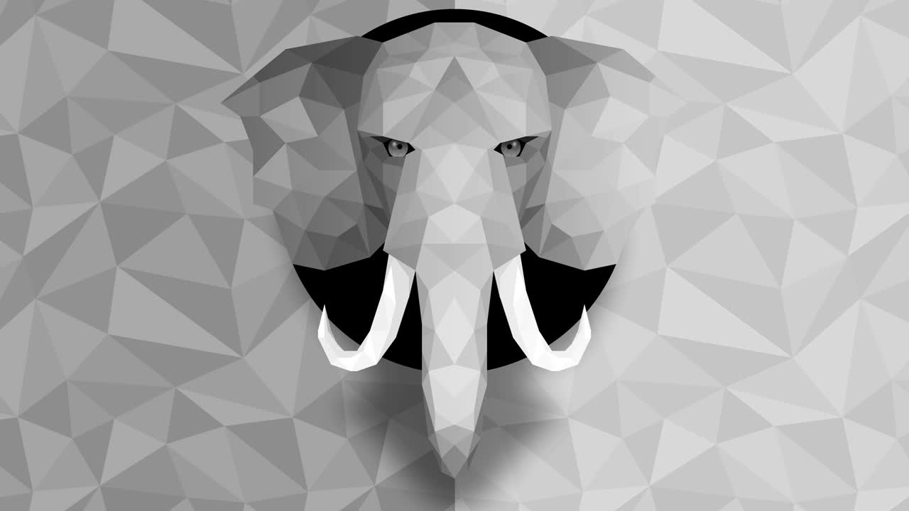 fondo de elefante poligonal. cabeza de animal. animación de bucle de polígono bajo. vida silvestre geométrica. retrato de animal polígono.