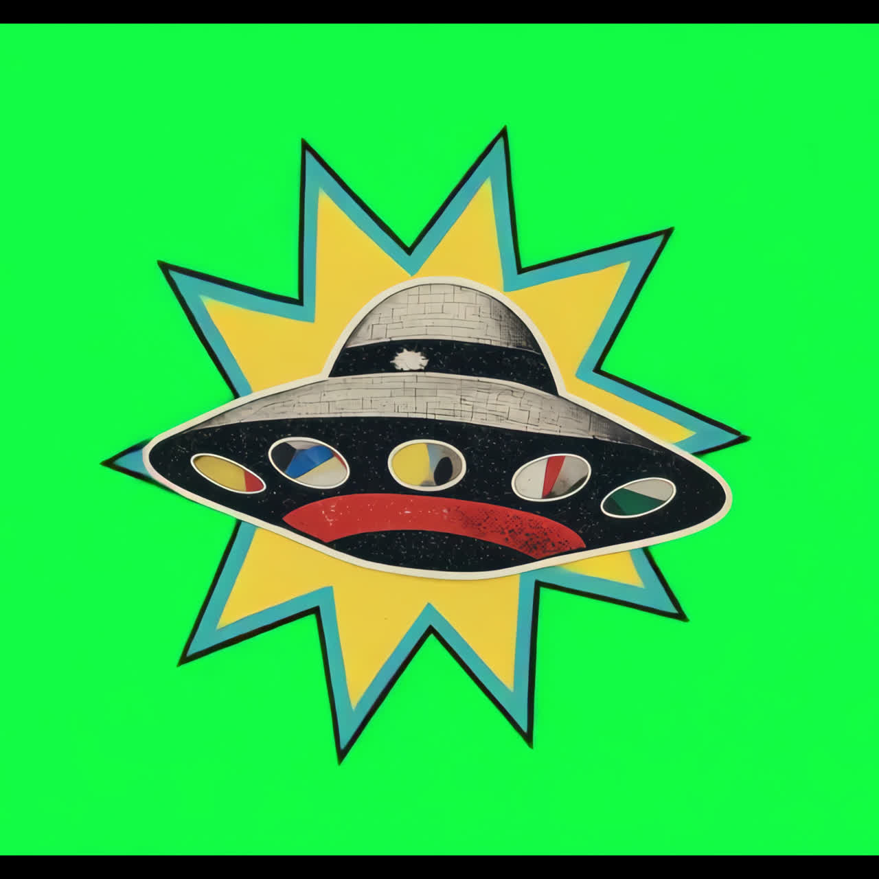 Animazione retrò con effetto a stella di UFO come elemento isolato, video 4K trasparente, canale alfa, ProRes 4444