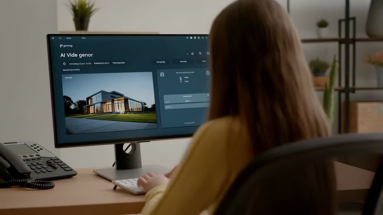 Person working on computer displaying modern house design software