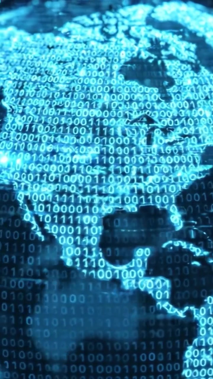 Illuminated Globe Depicting Data Flow: A Surreal Representation of Digital Connectivity and the Global Information Landscape in Blue Binary Code