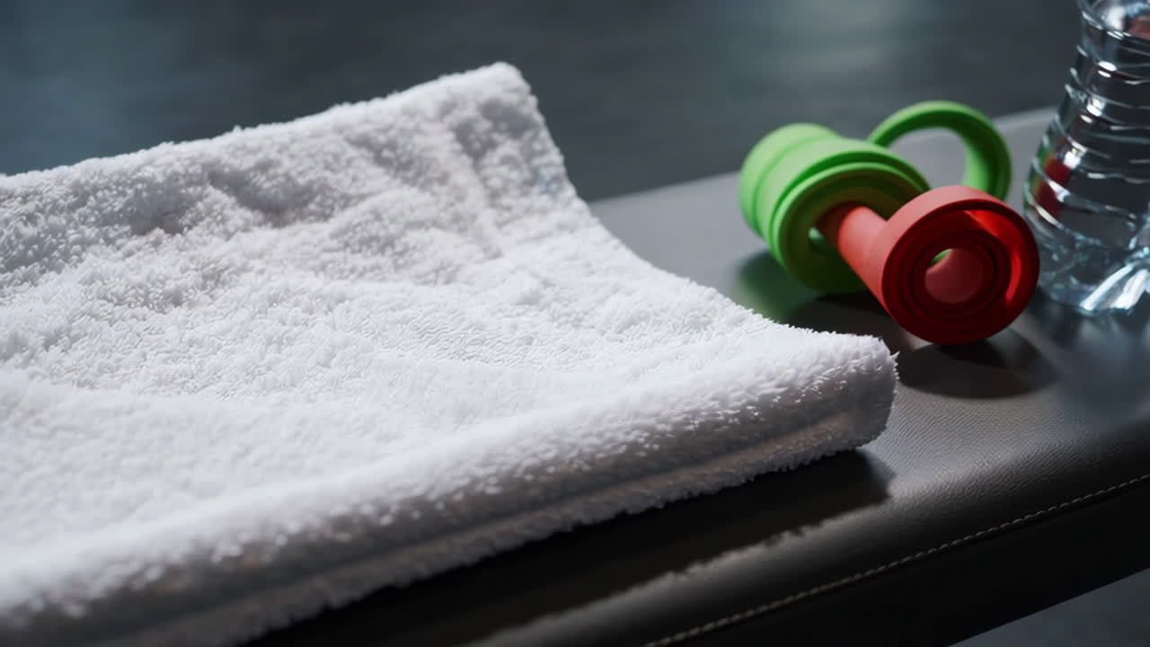 Gym Equipment and Water Bottle