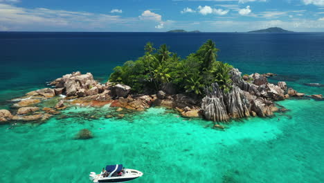 drone view over the small island on praslin in the seychelles, africa