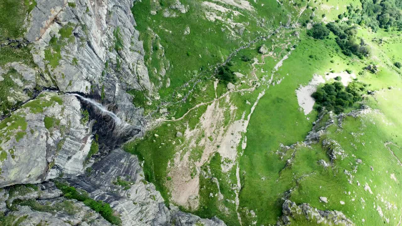 Chasing Waterfalls: Rayskoto Praskalo's Dazzling Descent from Stara Planina Peaks, aerial top-down