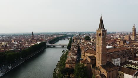 aerial view of the arno river in verona, italy