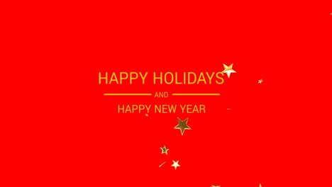 Animation-of-happy-holidays-text-at-christmas-and-stars-on-red-background