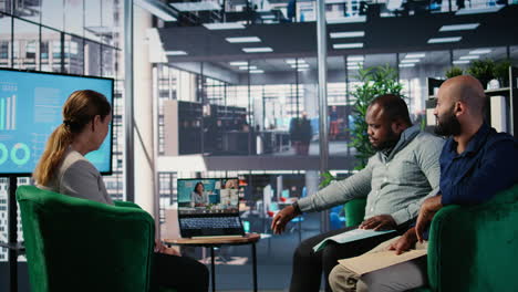 vertical video professional team using video call technology to support company development