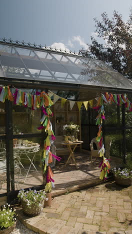 festive greenhouse decorated for a garden party