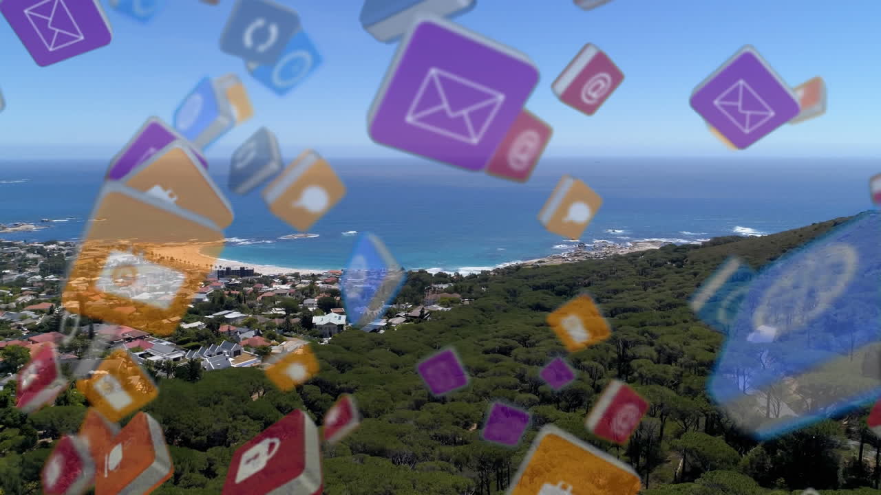 vista de ángulo alto de una ciudad cerca del océano