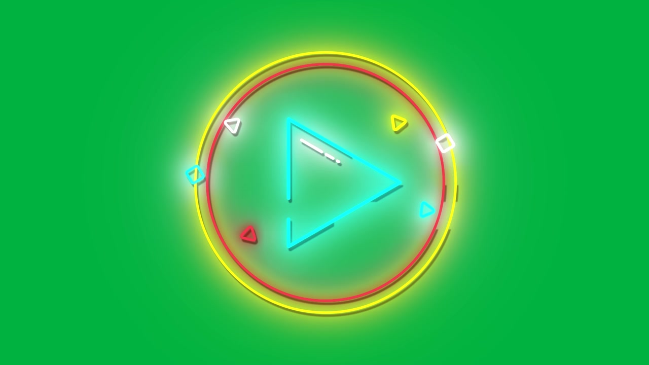 Al caricamento, emblema con sfondo trasparente, anelli triangolari ciano che si illuminano formando indicatori che orbitano segnalando la riproduzione