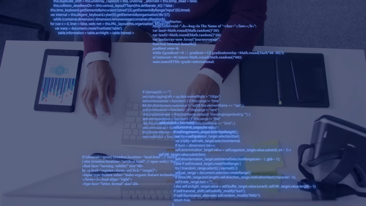 animación de procesamiento de datos sobre hombre de negocios caucásico en el escritorio