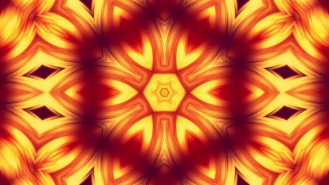 4k bucle sin costuras fondo abstracto como mandala adornado con ornamento de patrón en forma de flor rojo-amarillo o estrella hecha de gradientes fluidos. animación suave