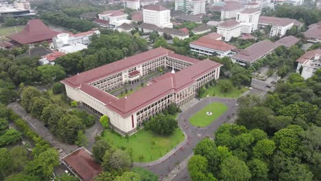 aerial view of the great hall of gadjah mada university in the city