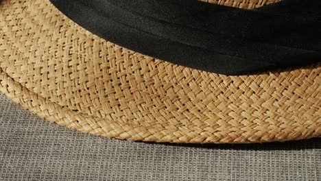 texture of woven straw hat close-up. headdress for vacation holidays. sun hat. high quality 4k footage