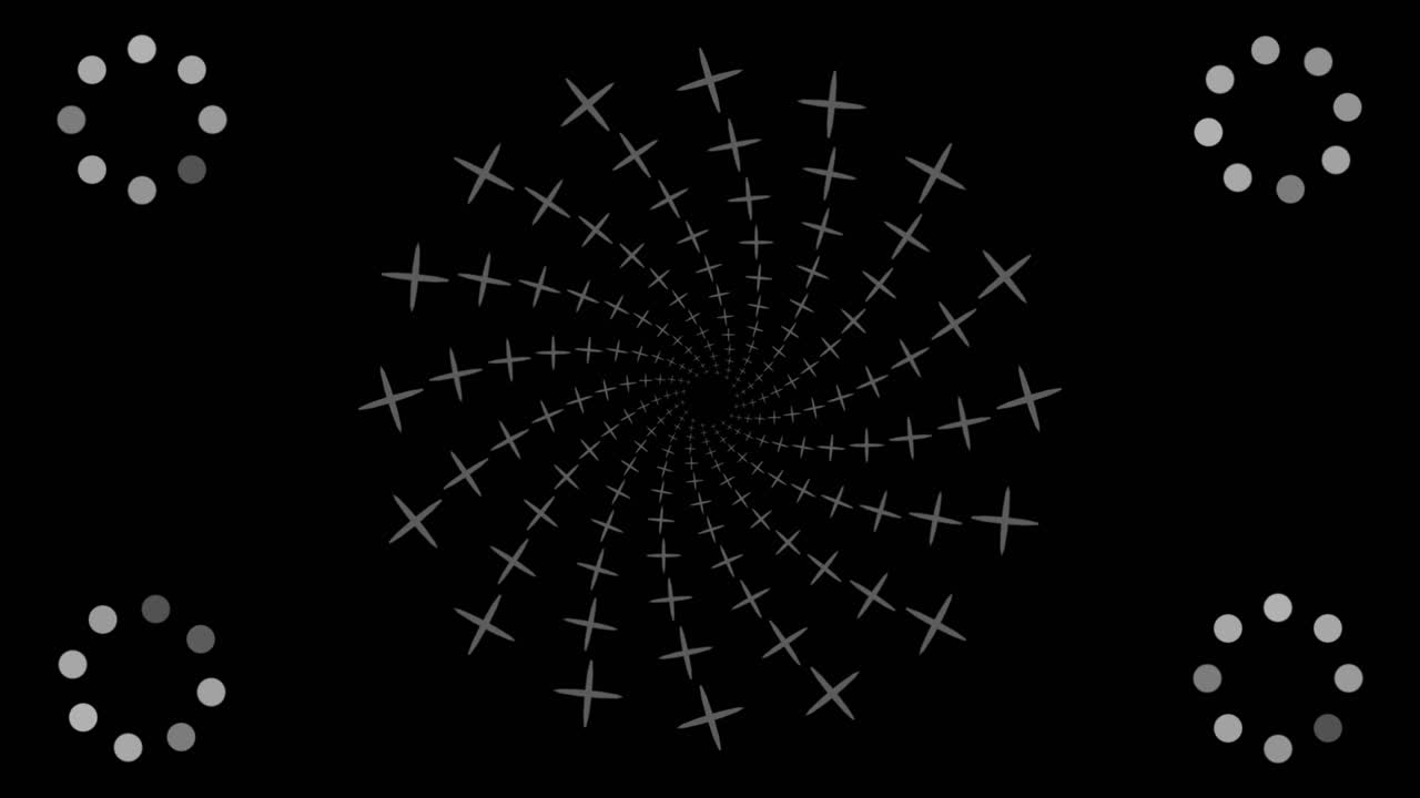 grey lines and circles spinning rotating on black background 2D motion graphics abstract animation