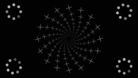 grey lines and circles spinning rotating on black background 2d motion graphics abstract animation